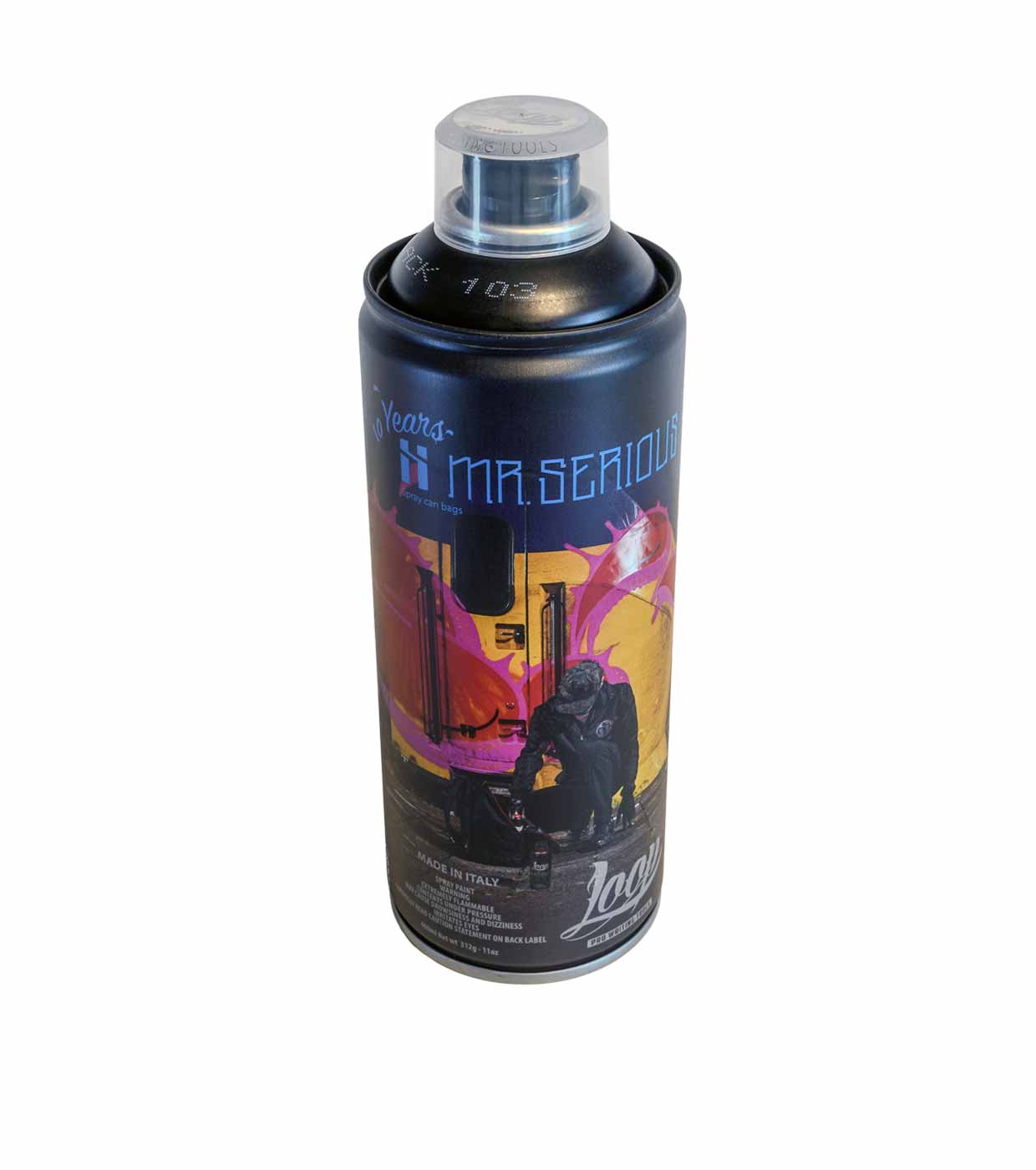Loop x Mr. Serious 10 Years anniversary spray can